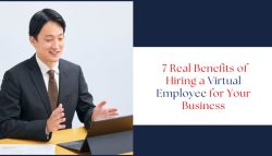 Business professional in a virtual meeting, discussing the benefits of hiring a virtual employee.